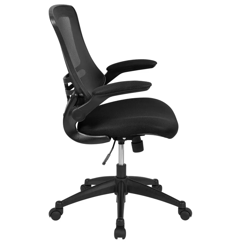 Mid-Back Black Mesh Swivel Ergonomic Task Office Chair with Flip-Up Arms