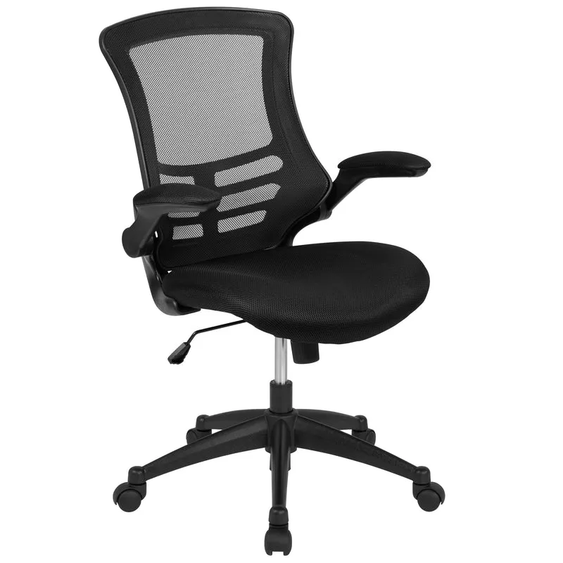 Mid-Back Black Mesh Swivel Ergonomic Task Office Chair with Flip-Up Arms