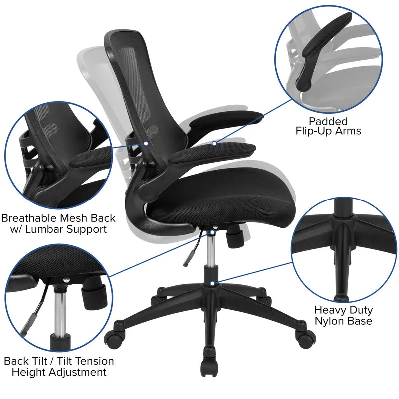 Mid-Back Black Mesh Swivel Ergonomic Task Office Chair with Flip-Up Arms