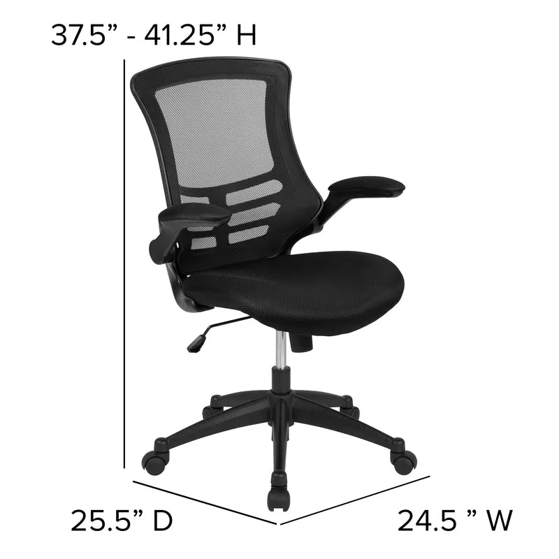 Mid-Back Black Mesh Swivel Ergonomic Task Office Chair with Flip-Up Arms