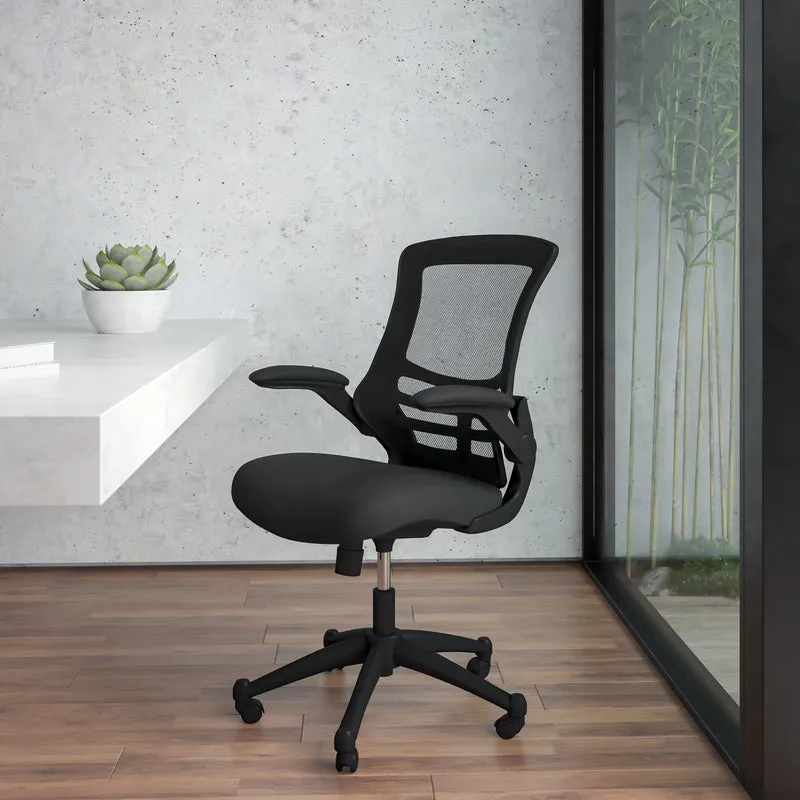 Mid-Back Black Mesh Swivel Ergonomic Task Office Chair with Flip-Up Arms