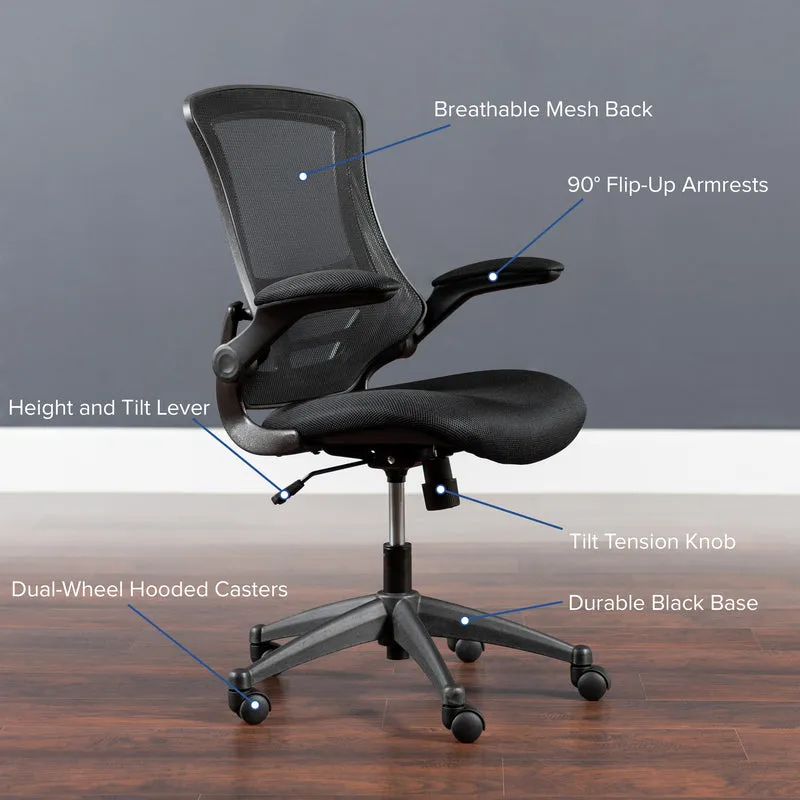 Mid-Back Black Mesh Swivel Ergonomic Task Office Chair with Flip-Up Arms