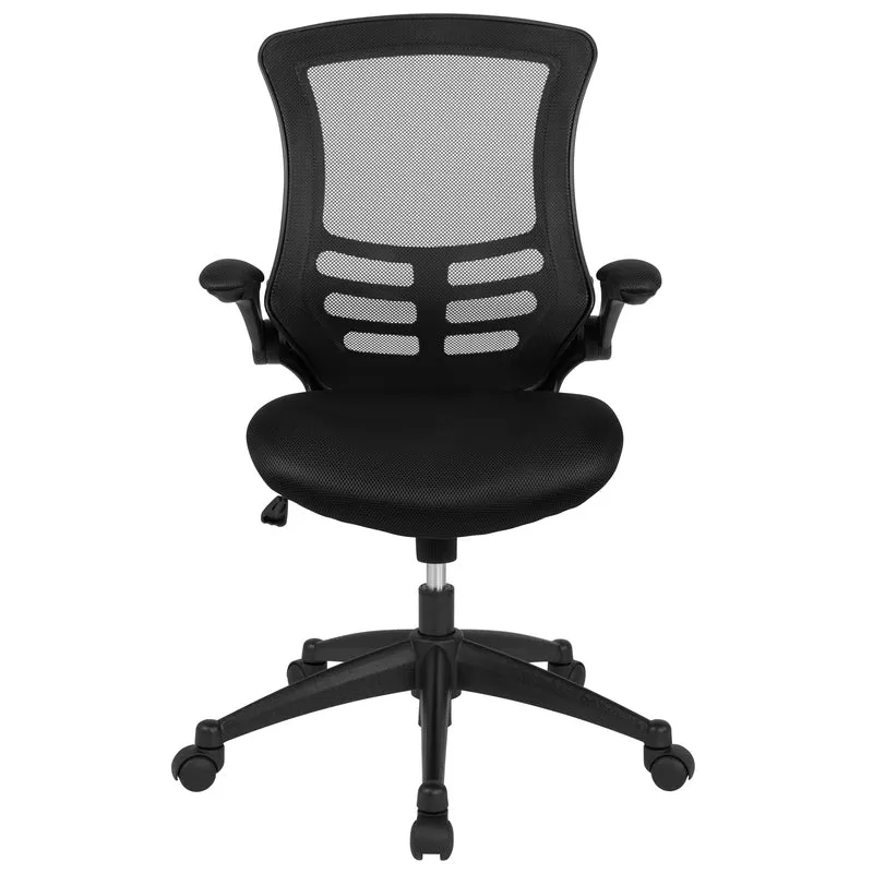 Mid-Back Black Mesh Swivel Ergonomic Task Office Chair with Flip-Up Arms