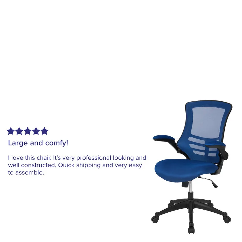 Mid-Back Blue Mesh Swivel Ergonomic Task Office Chair with Flip-Up Arms