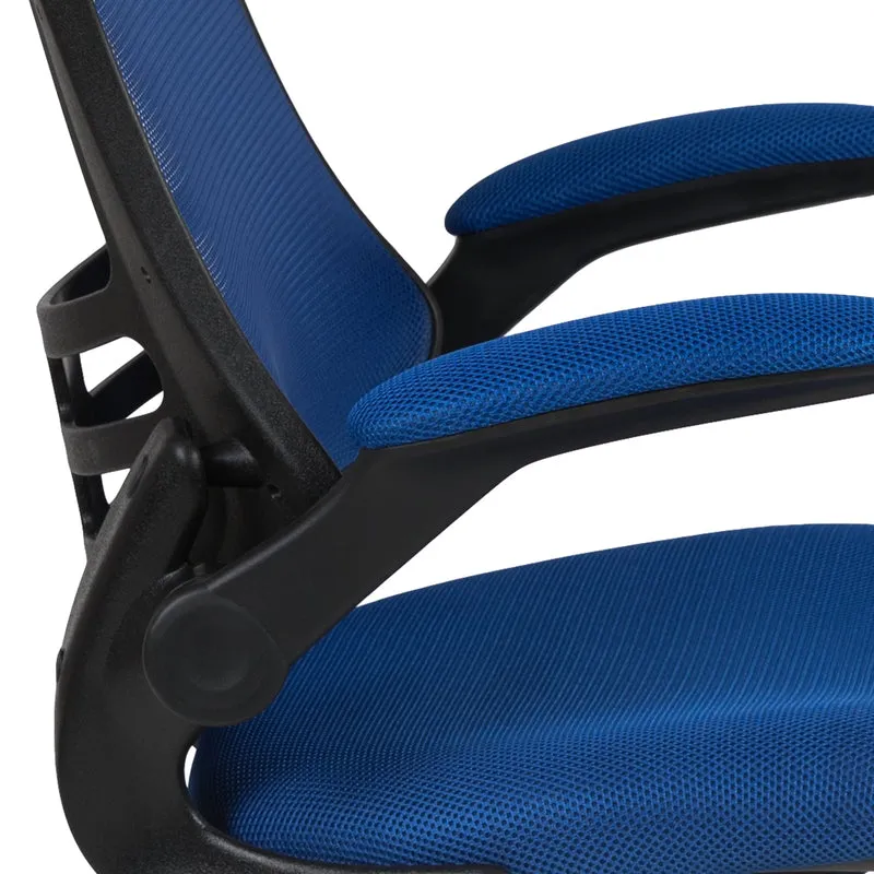 Mid-Back Blue Mesh Swivel Ergonomic Task Office Chair with Flip-Up Arms