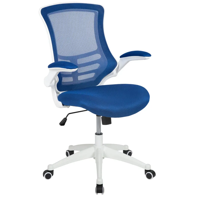 Mid-Back Blue Mesh Swivel Ergonomic Task Office Chair with Flip-Up Arms