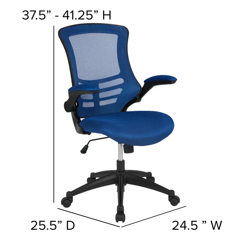 Mid-Back Blue Mesh Swivel Ergonomic Task Office Chair with Flip-Up Arms