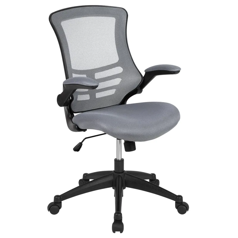 Mid-Back Blue Mesh Swivel Ergonomic Task Office Chair with Flip-Up Arms