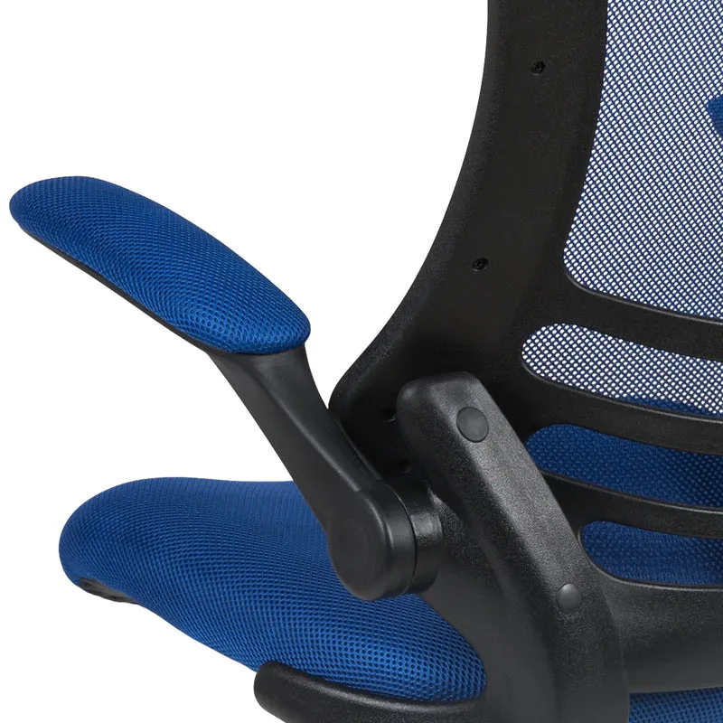 Mid-Back Blue Mesh Swivel Ergonomic Task Office Chair with Flip-Up Arms