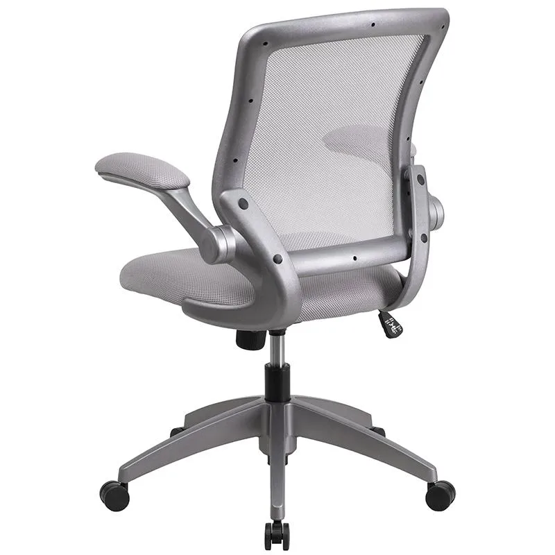 Mid-Back Gray Mesh Swivel Ergonomic Task Office Chair with Gray Frame and Flip-Up Arms