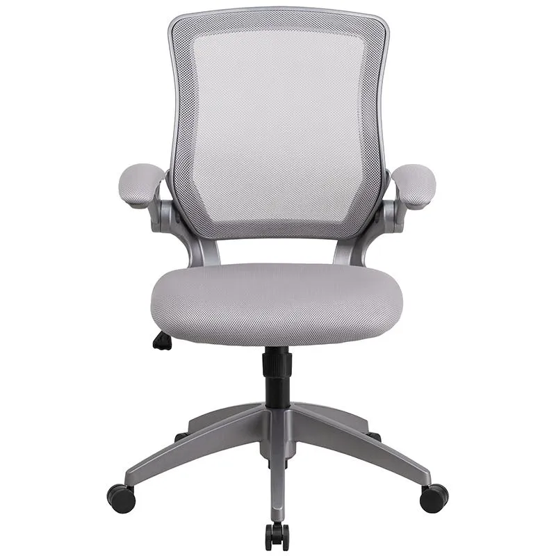 Mid-Back Gray Mesh Swivel Ergonomic Task Office Chair with Gray Frame and Flip-Up Arms