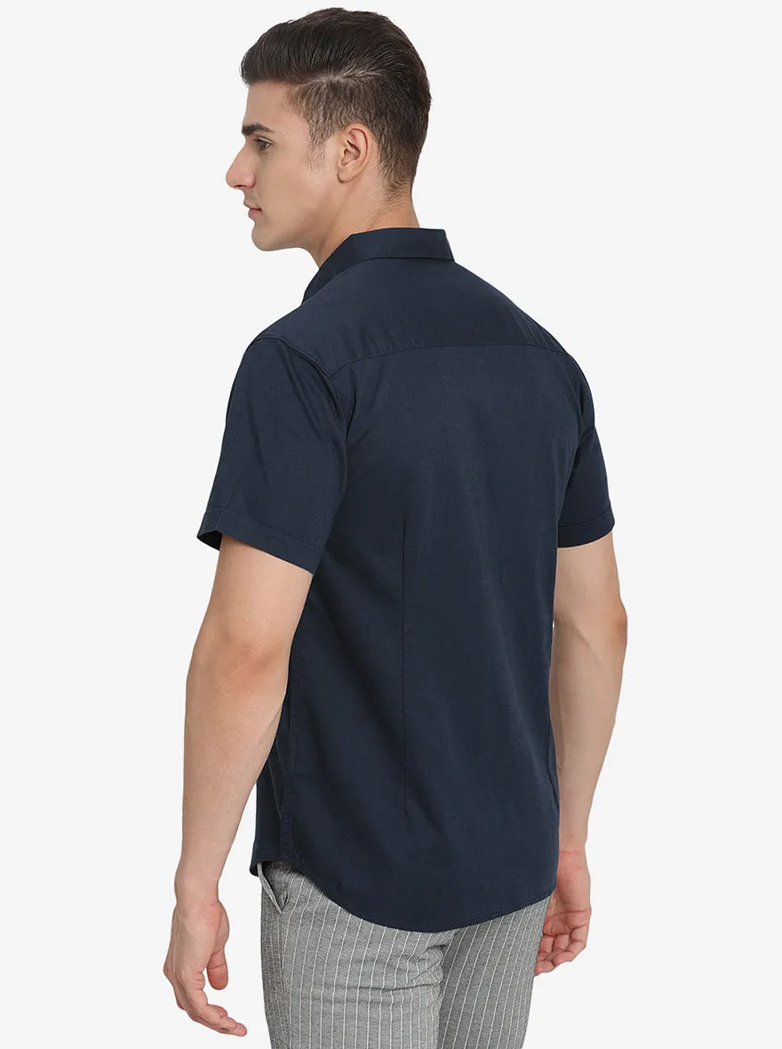 Midnight Navy Solid Slim Fit Semi Casual Shirt | Greenfibre