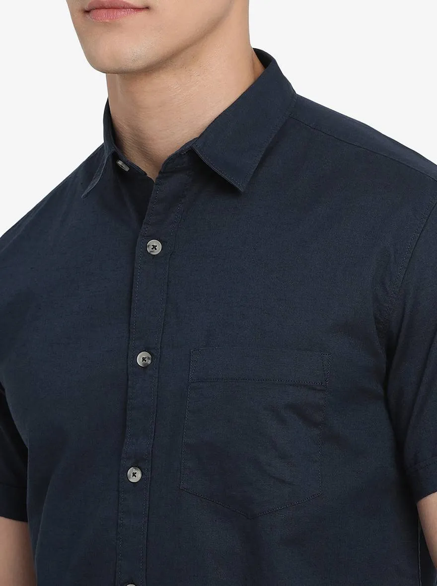 Midnight Navy Solid Slim Fit Semi Casual Shirt | Greenfibre