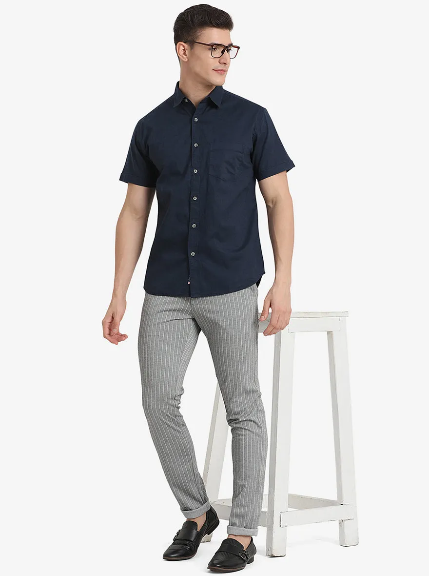 Midnight Navy Solid Slim Fit Semi Casual Shirt | Greenfibre