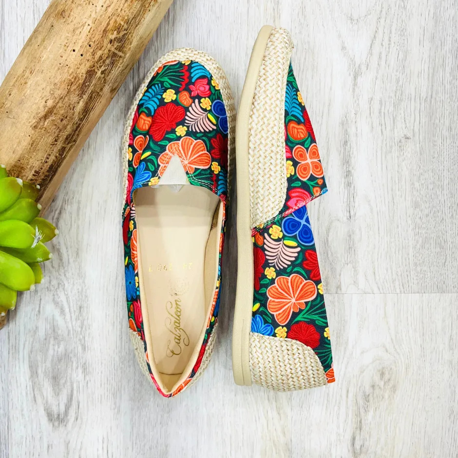 Multicolor Flowers Burlap Artisan Slip On - Women Shoes