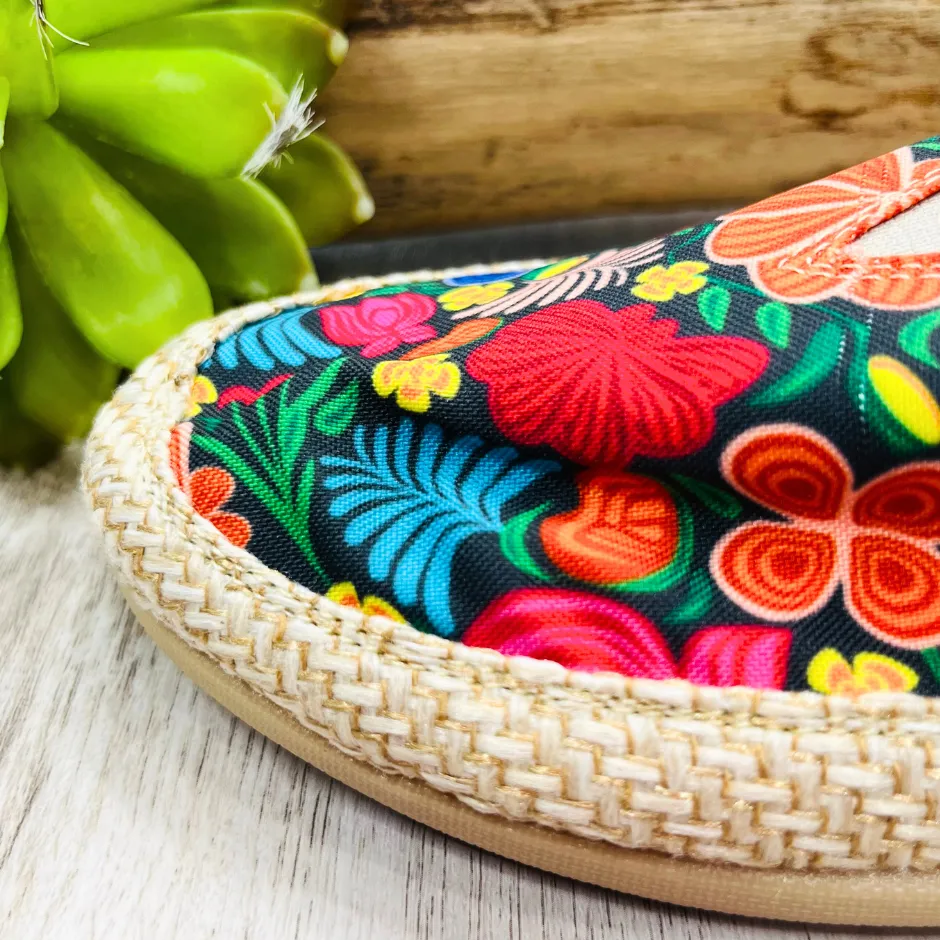 Multicolor Flowers Burlap Artisan Slip On - Women Shoes