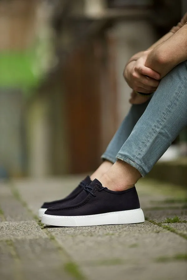 Navy Blue Laced Slip-On Shoes for Men | GentWith