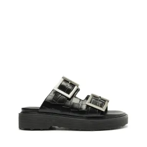 Nola Crocodile-Embossed Leather Sandal