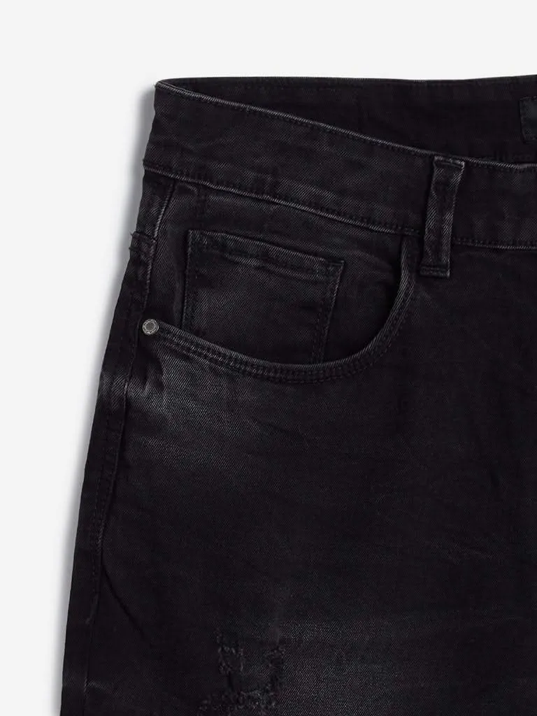 Nuon Charcoal Distressed Slim-Fit Hendrix Shorts