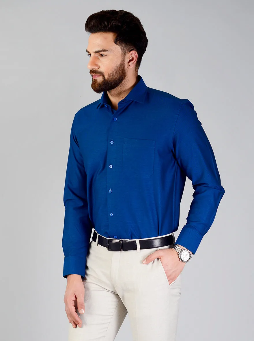 Ocean Blue Self Textured Regular Fit Formal Shirt | JadeBlue