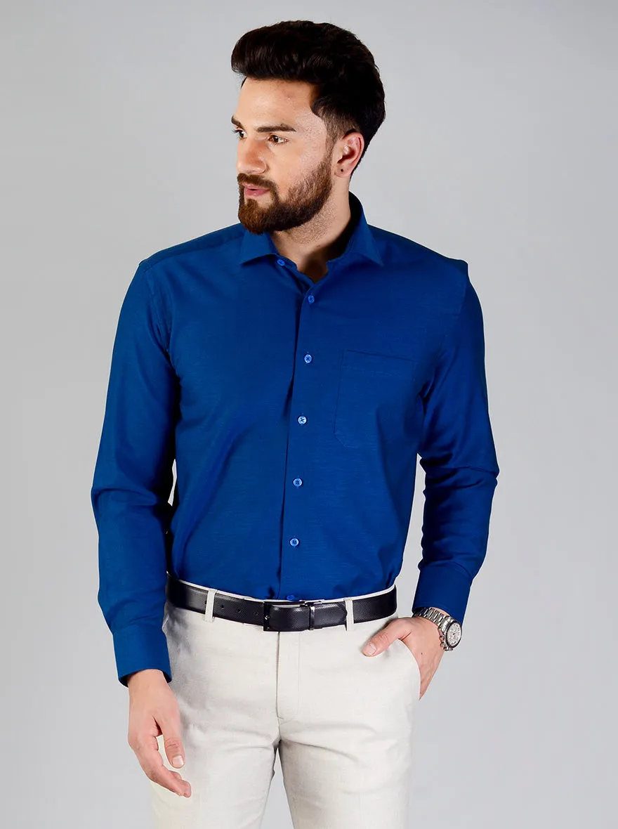 Ocean Blue Self Textured Regular Fit Formal Shirt | JadeBlue