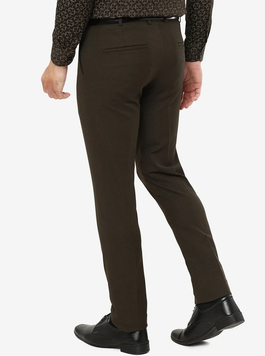 Olive Brown Solid Super Slim Fit Formal Trouser | JadeBlue