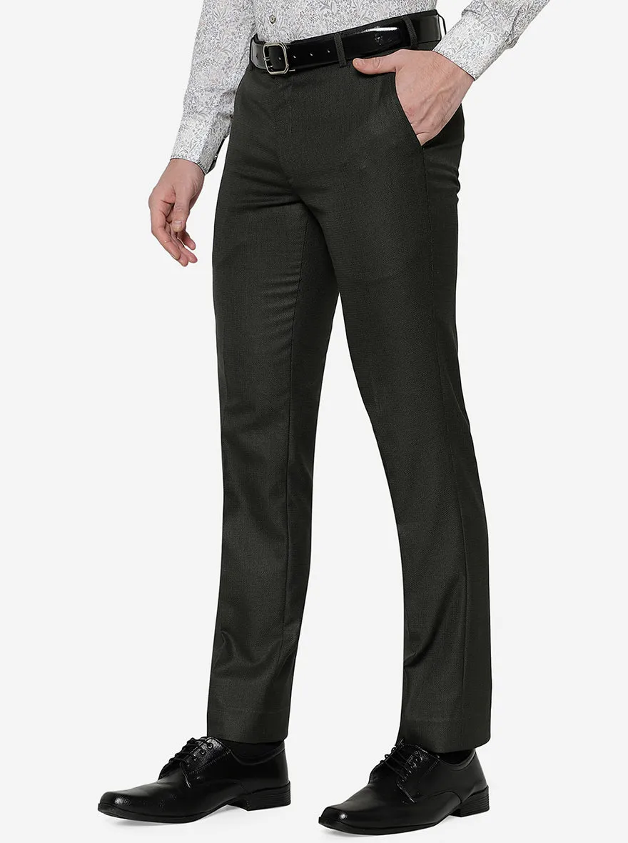 Olive Solid Slim Fit Formal Trouser | Greenfibre