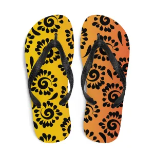 Orange Red Black Patterned Flip-Flops