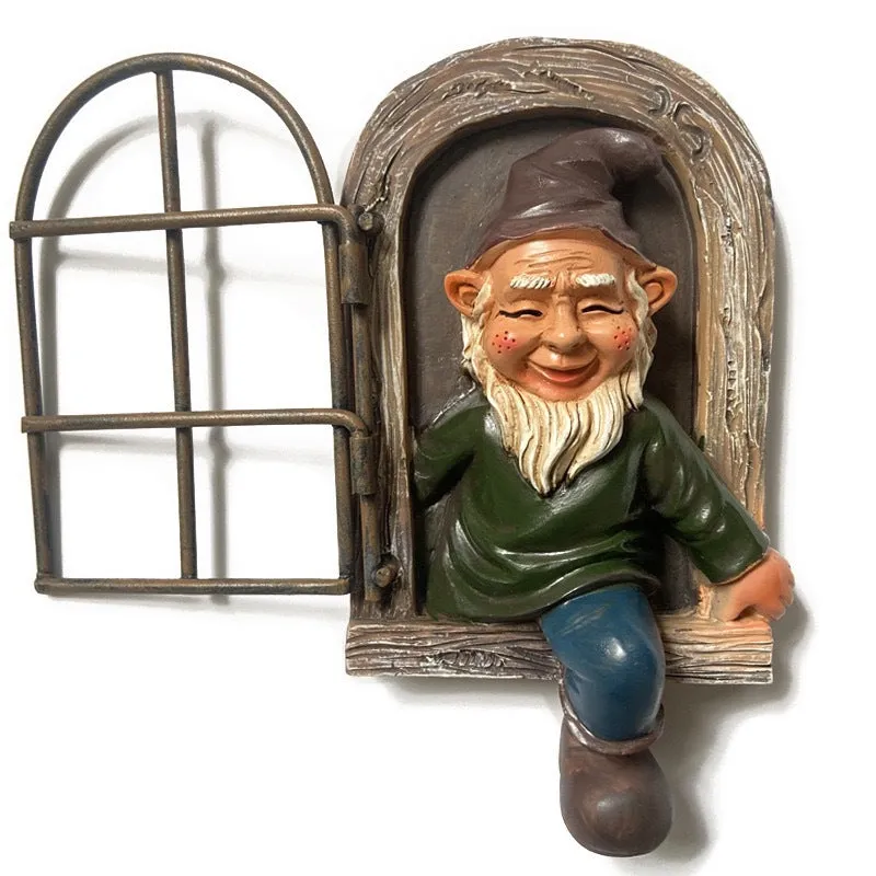 Outdoor Garden Funny Flip Window Resin Gnomes 3D Ornaments