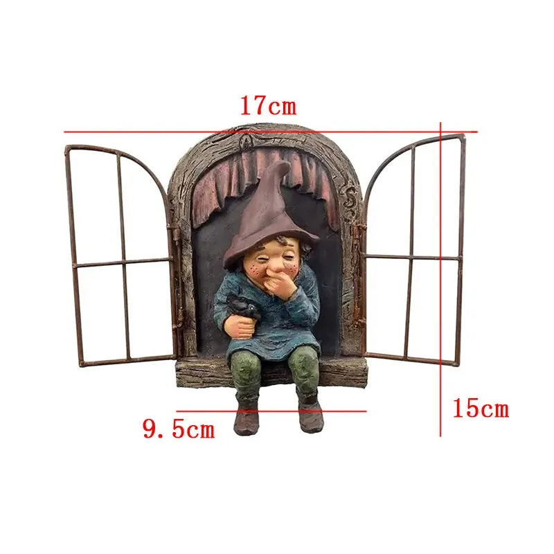 Outdoor Garden Funny Flip Window Resin Gnomes 3D Ornaments