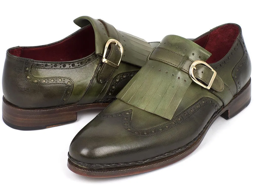 Paul Parkman Green Leather Wingtip Monkstrap Brogues