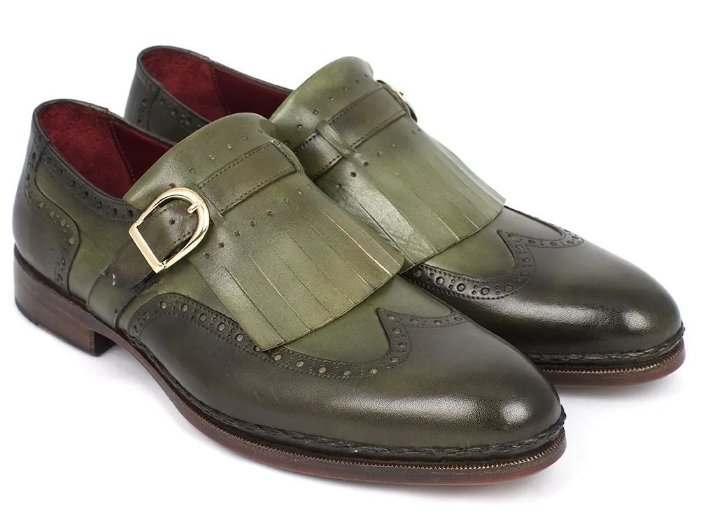 Paul Parkman Green Leather Wingtip Monkstrap Brogues