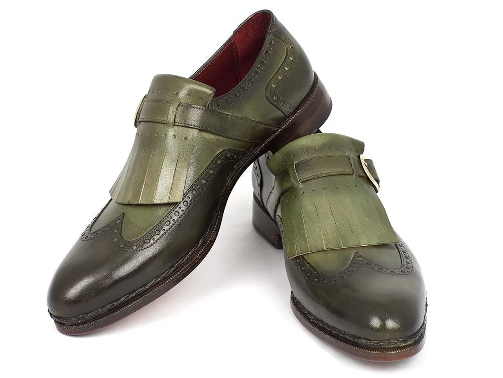 Paul Parkman Green Leather Wingtip Monkstrap Brogues