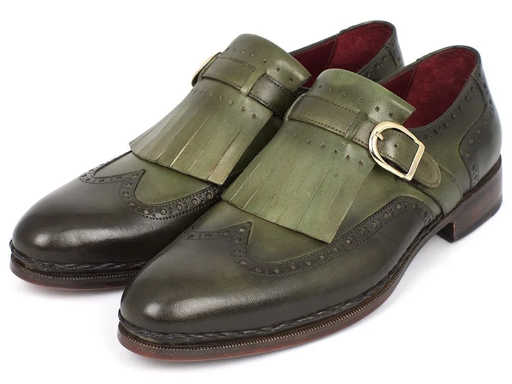 Paul Parkman Green Leather Wingtip Monkstrap Brogues