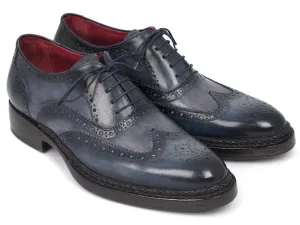 Paul Parkman Men's Triple Leather Sole Wingtip Brogues Blue (ID#027-TRP-BLU)