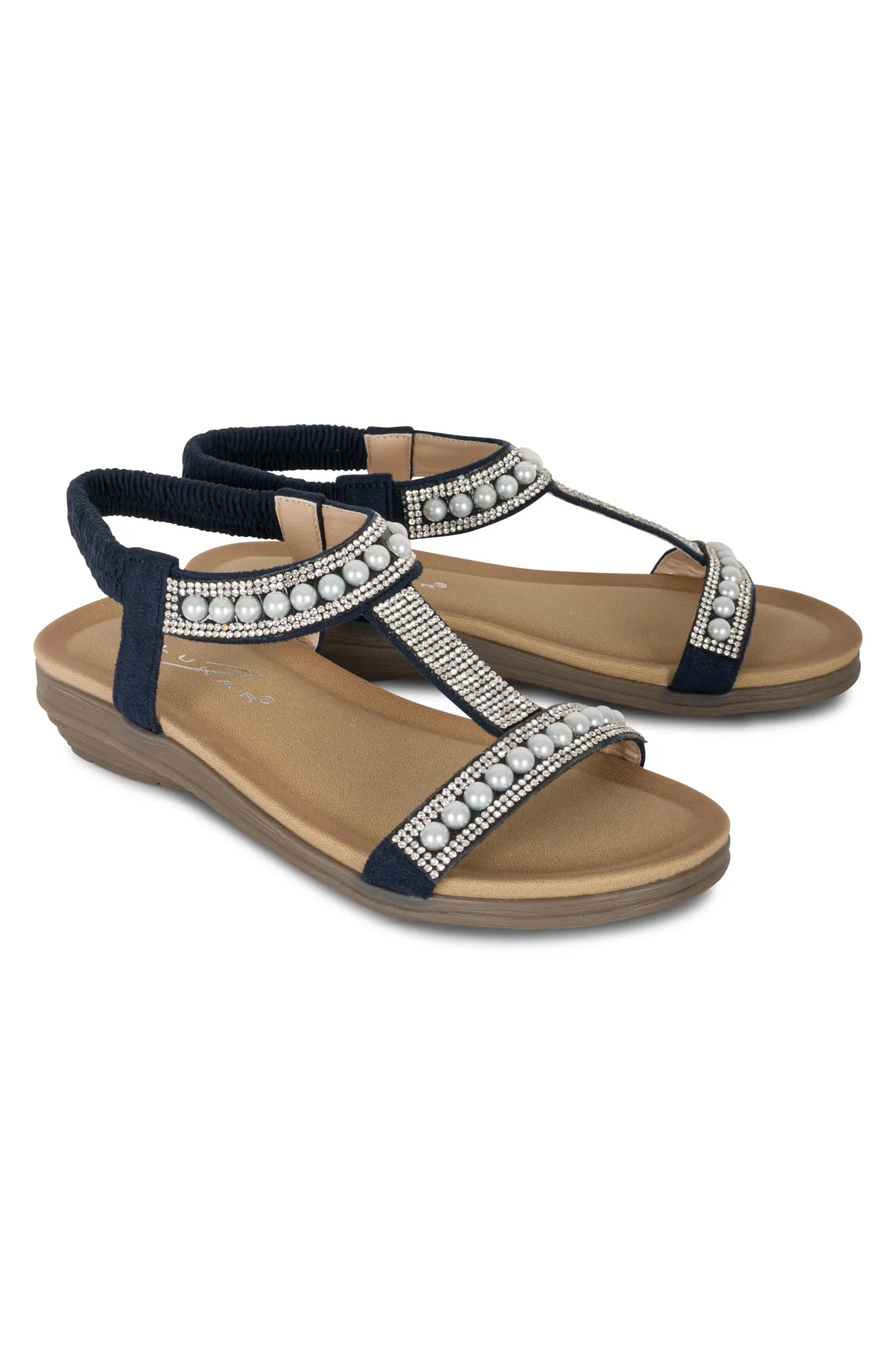 Pearl & Gem T bar Sandal | BLUE | TANCY AB