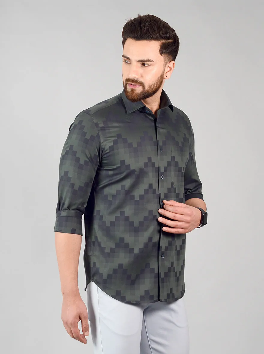 Pine Green Self Design Slim Fit Evening Wear Shirt | Metal