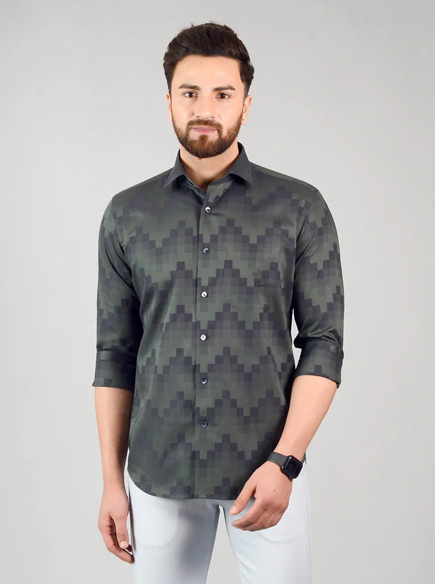 Pine Green Self Design Slim Fit Evening Wear Shirt | Metal