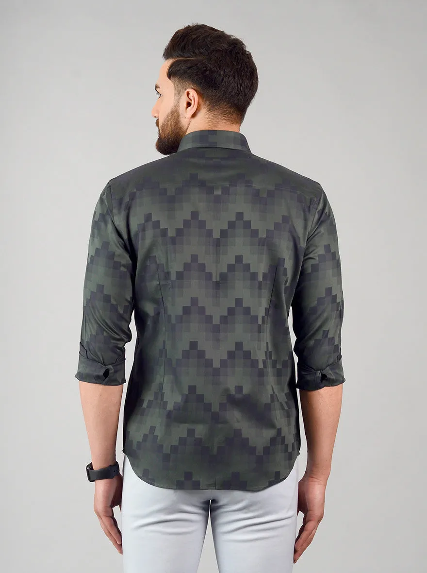 Pine Green Self Design Slim Fit Evening Wear Shirt | Metal