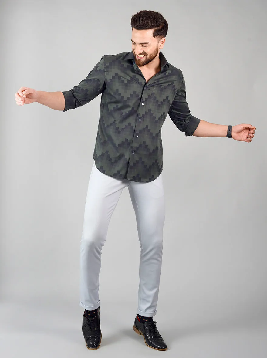 Pine Green Self Design Slim Fit Evening Wear Shirt | Metal