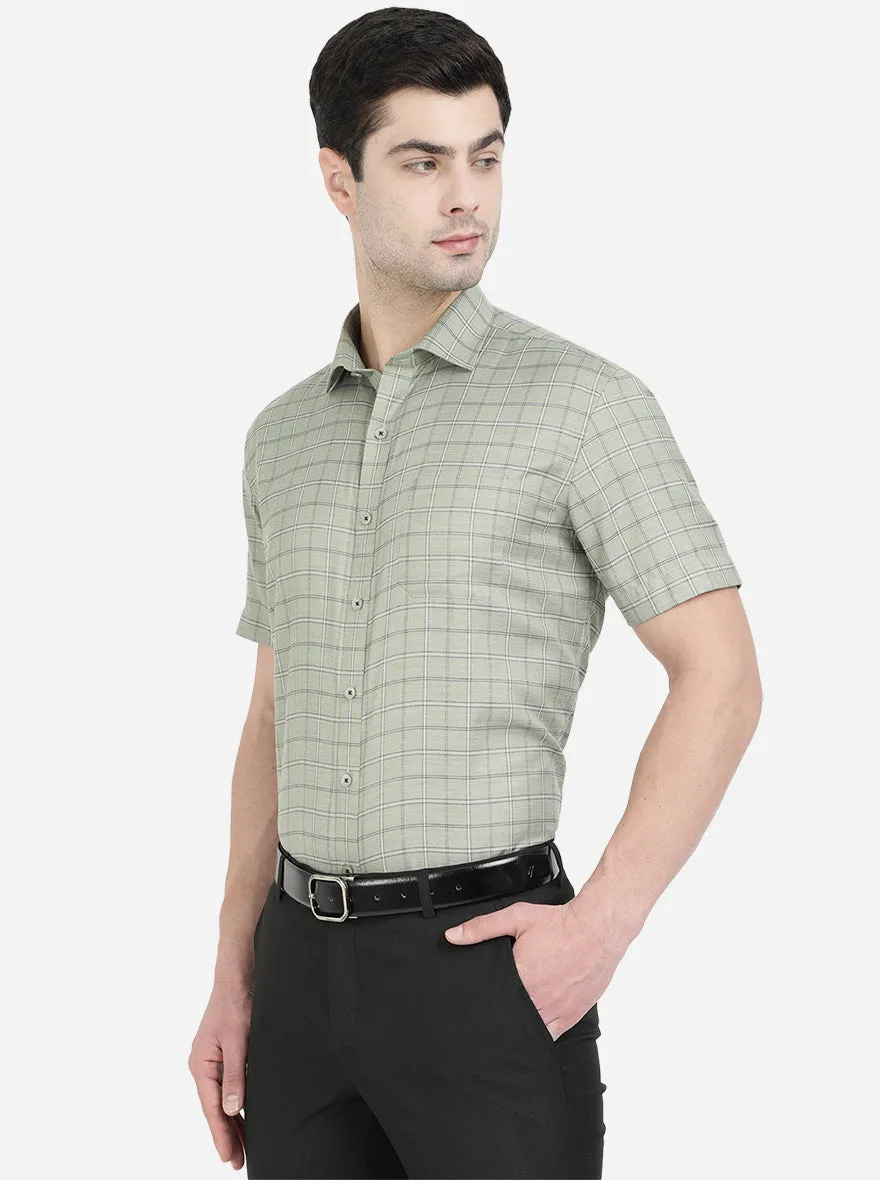 Pista Green Checked Regular Fit Formal Shirt | Greenfibre