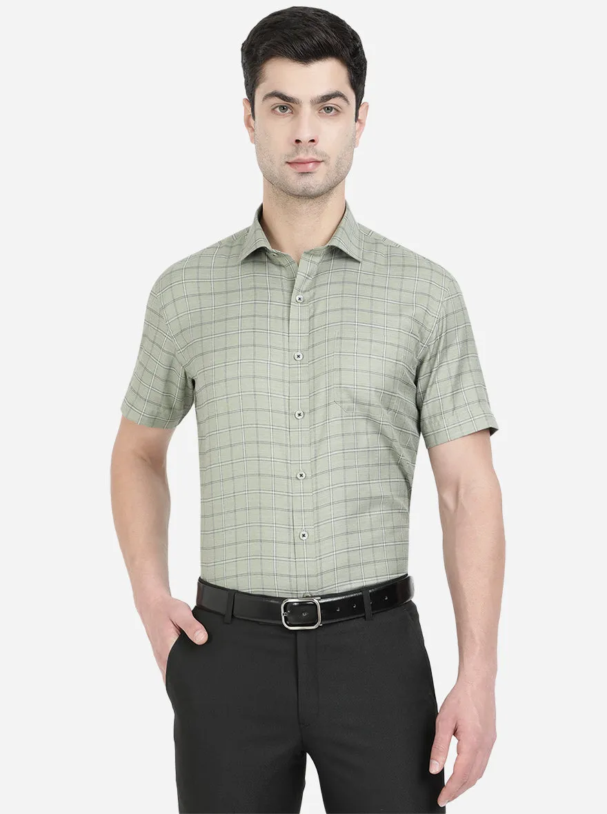 Pista Green Checked Regular Fit Formal Shirt | Greenfibre