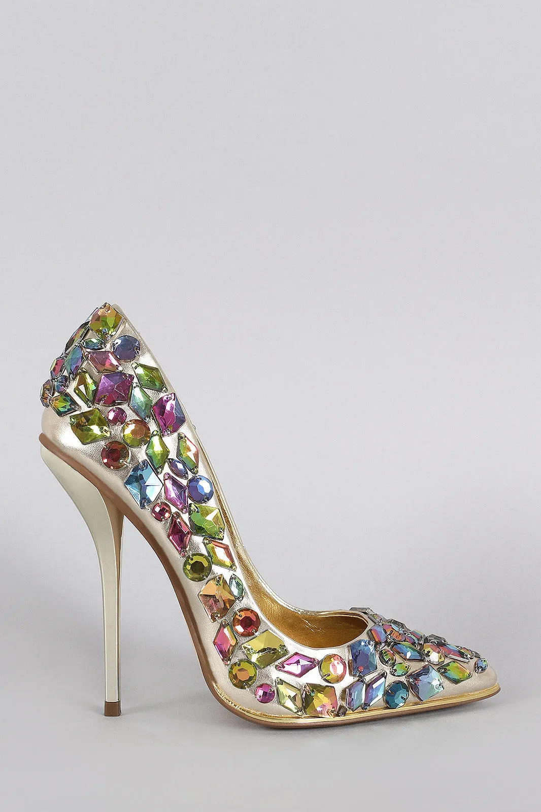 Privileged Metallic Gemstone Pointy Toe Stiletto Pump