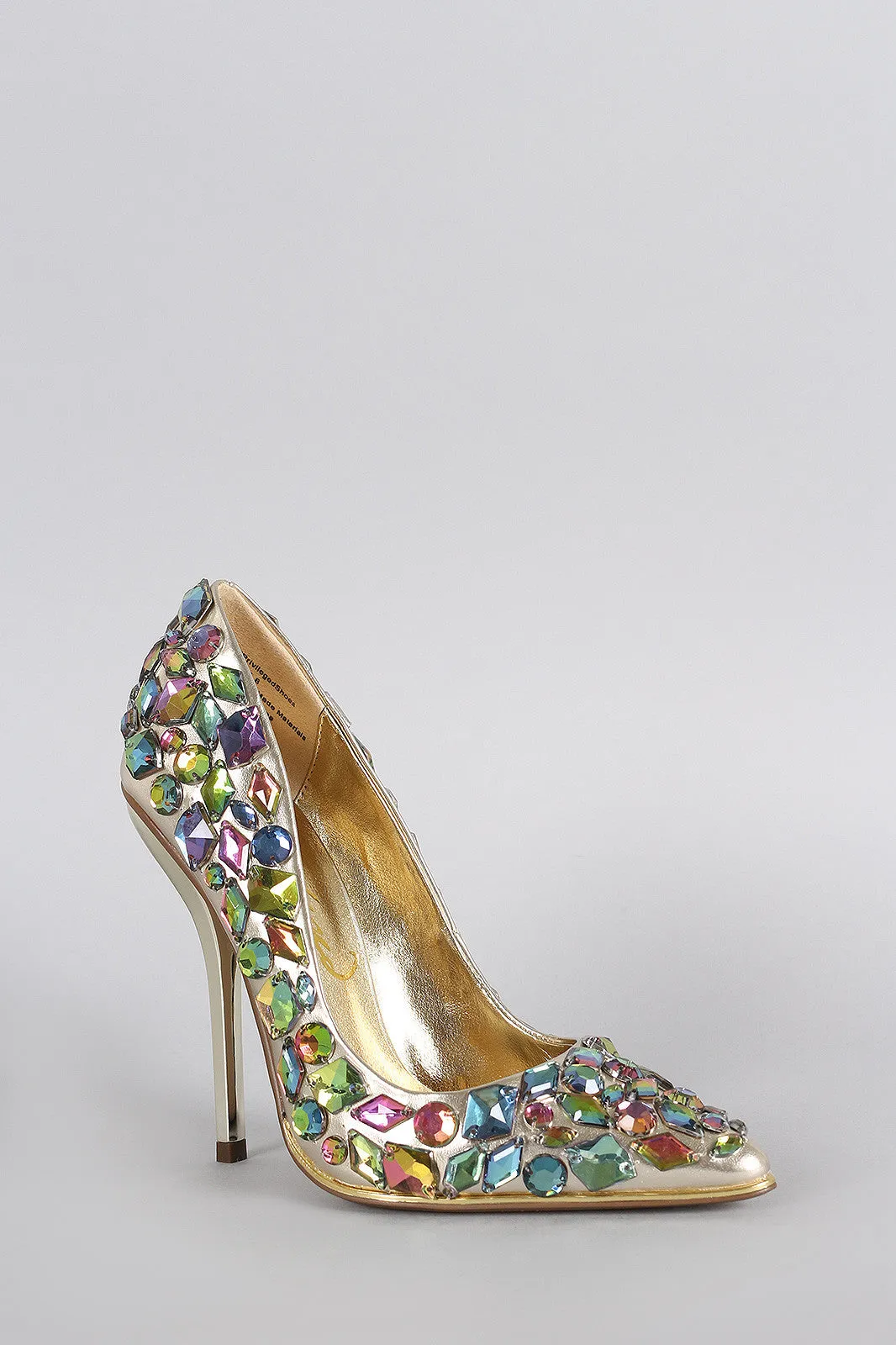 Privileged Metallic Gemstone Pointy Toe Stiletto Pump