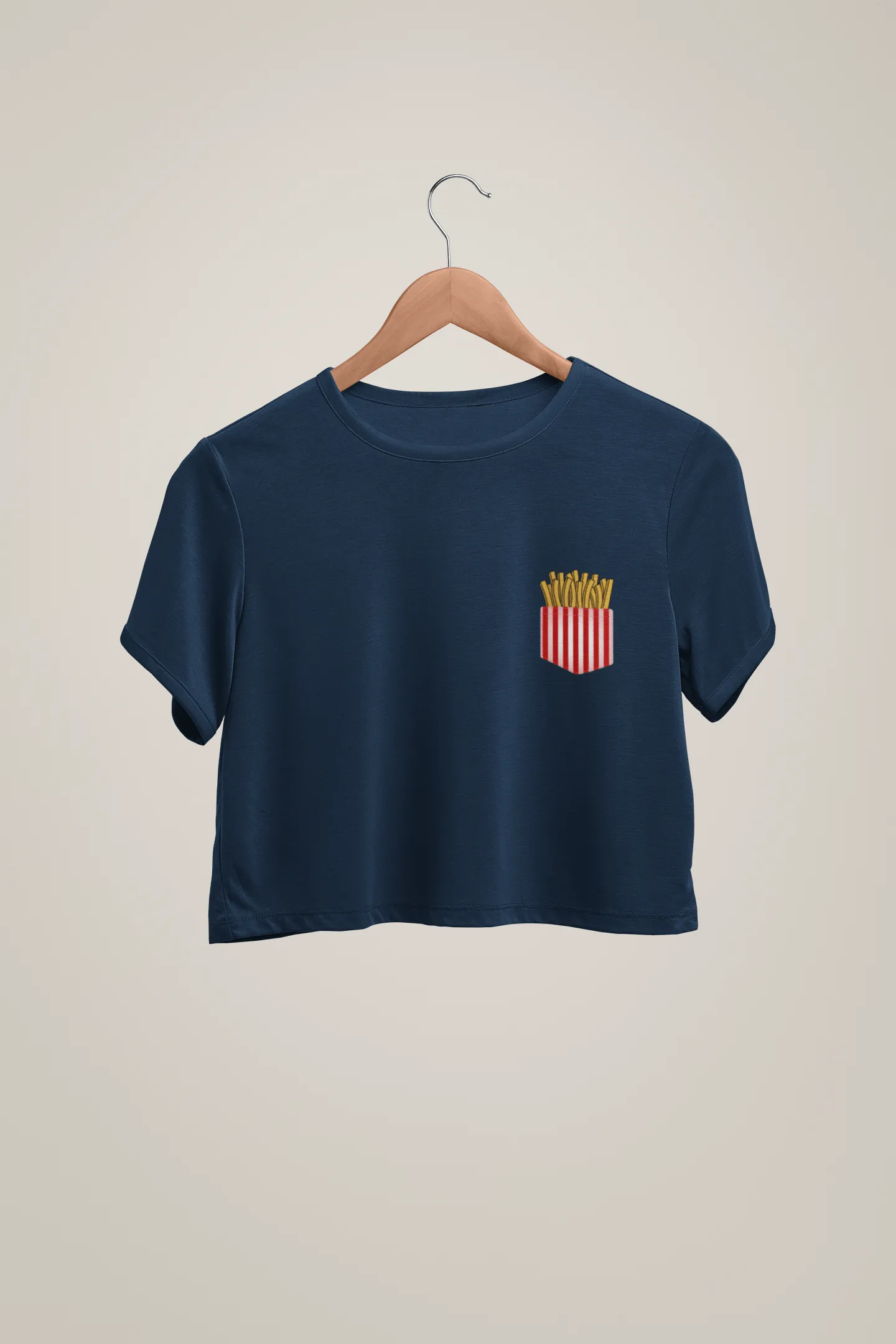 " FRENCH FRIES LOVE " Half-sleeve Pocket Design Crop Tops