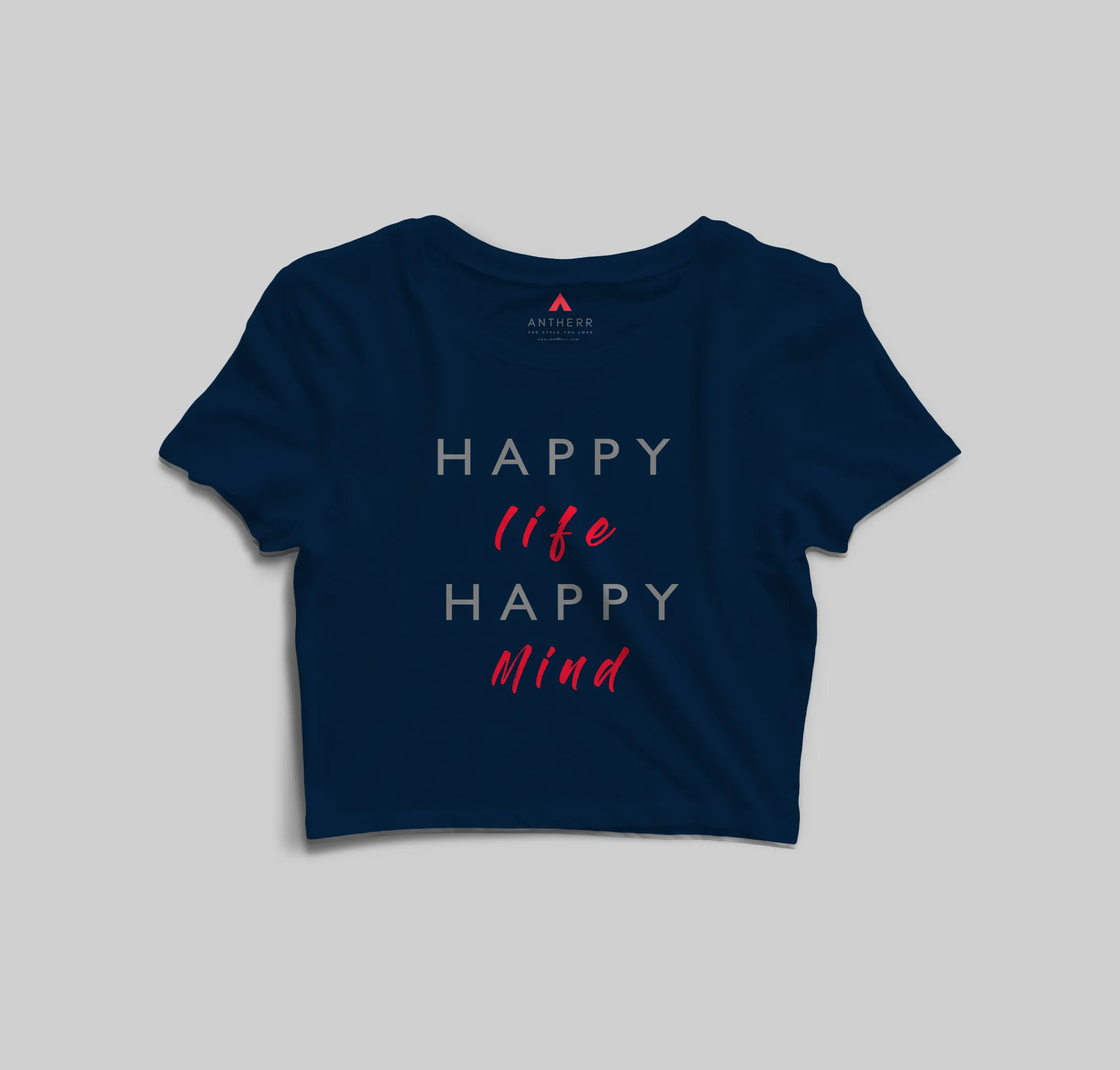 "HAPPY LIFE HAPPY MIND" - HALF-SLEEVE CROP TOPS