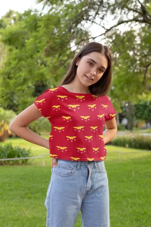 "WONDER WOMAN" - PRINTED HALF-SLEEVE CROP TOPS