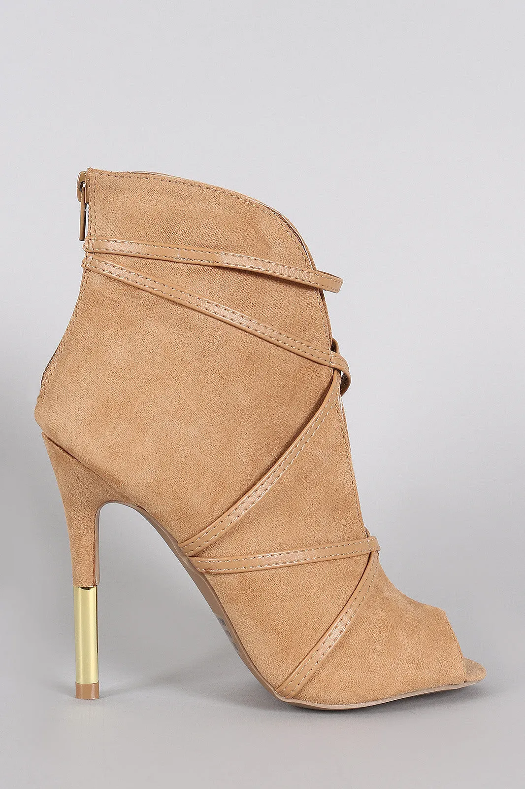 Qupid Low V Front Vegan Leather Wrapped Bootie