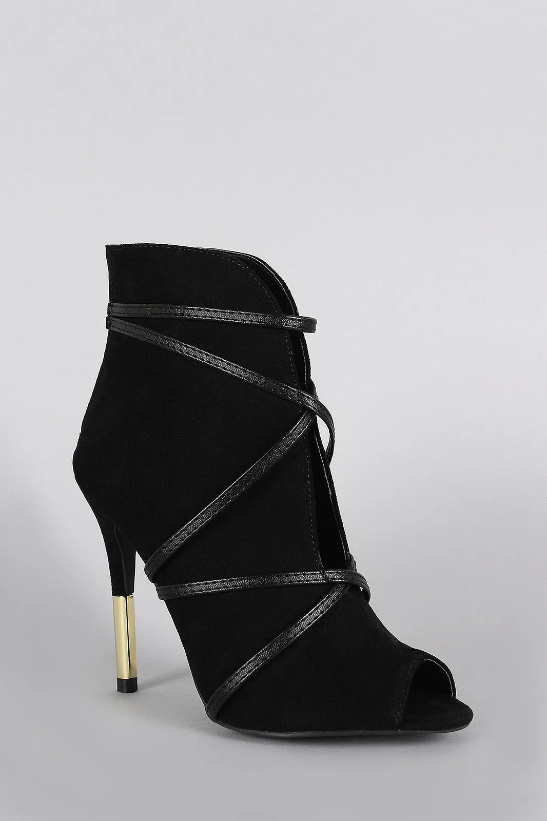 Qupid Low V Front Vegan Leather Wrapped Bootie