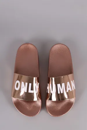 Qupid Only Human Metallic Slide Sandal